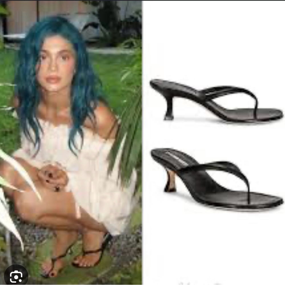 Black Thong Kitten Heel Sandals - Women